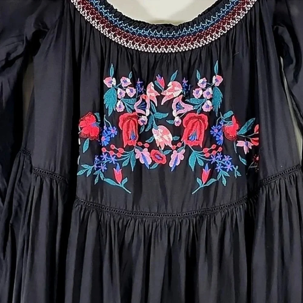 NWT $148R  Free People Sunbeam Embroidered Mini Boho Dress. Size Large